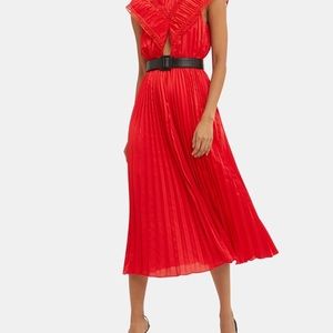 SELF-PORTRAIT Off Shoulder Pleated Red Dress Red pleated midi dress